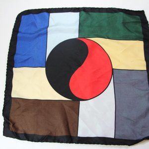 Vintage Hand Rolled 100% Silk Yin Yang Abstract Color Block Pocket Square